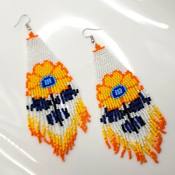 Floral Retro Beaded Earrings - Picture 1 of 5